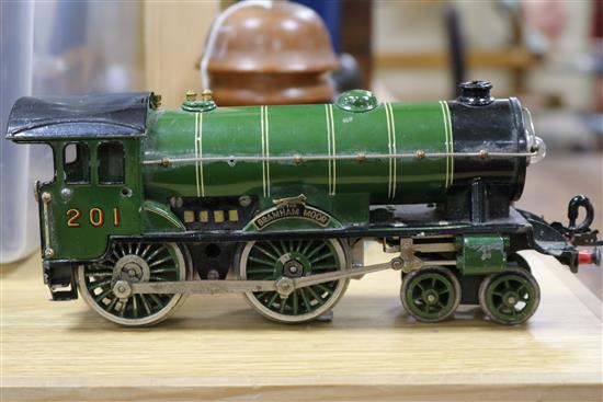 Hornby O gauge electric Bramham Moor 201 locomotive, a Bassett-Loewke buffer, transformer and a quantity of electric 0 gauge track
